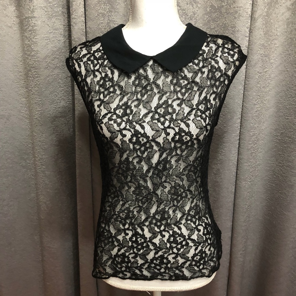 Collared Lace Sleeves Blouse